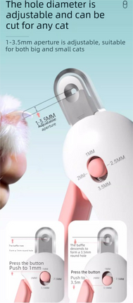 Adjustable Cat Nail Clippers Safety Round Hole Trimmer 1mm-3.5mm Anti-Splash Grooming Tool with File for Kittens & Rabbits Pink.