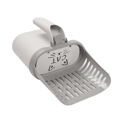 2-in-1 Cat Litter Scoop with Integrated Waste Bin Detachable Sifter Shovel Anti-Reflux Baffle Large Capacity Grey (Bags Not Included).