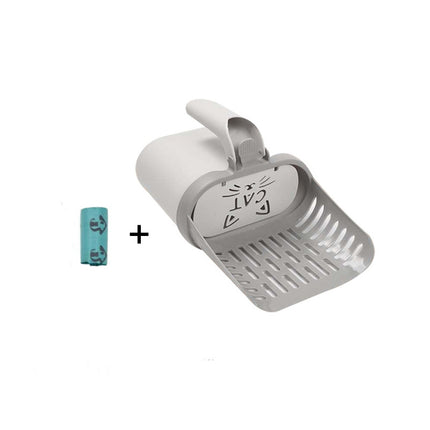2-in-1 Cat Litter Scoop with Integrated Waste Bin & 1 Roll Refill Bags Detachable Sifter Shovel Anti-Reflux Baffle Grey.