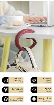 2 PCS Portable Purse Bag Hook Hanger Table Edge Holder Creamy White Foldable Non-Slip Clip for School Desk Office & Cafe.