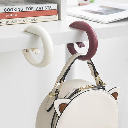 2 PCS Portable Purse Bag Hook Hanger Table Edge Holder Creamy White Foldable Non-Slip Clip for School Desk Office & Cafe.
