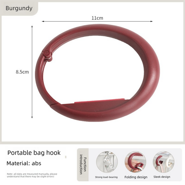 2 PCS Portable Purse Bag Hook Hanger Table Edge Holder Burgundy Foldable Non-Slip Clip for School Desk Office & Cafe.