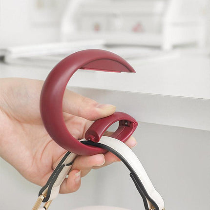 2 PCS Portable Purse Bag Hook Hanger Table Edge Holder Burgundy Foldable Non-Slip Clip for School Desk Office & Cafe.