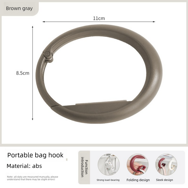 2 PCS Portable Purse Bag Hook Hanger Table Edge Holder Brown gray Foldable Non-Slip Clip for School Desk Office & Cafe.