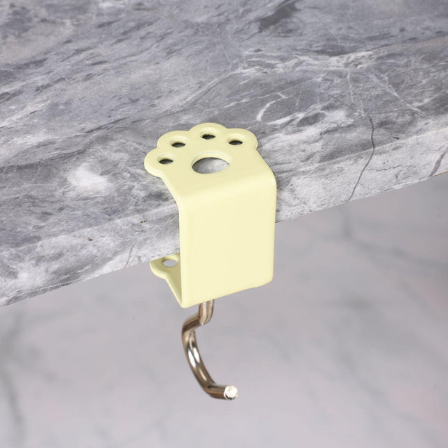 Macaron Paw Table Side Hook 2-Piece Set Adjustable Desk Hanging Clamp No-Drill Portable Bag Hook Light Yellow.
