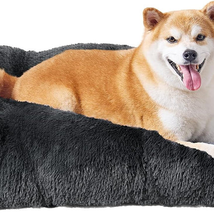 Luxury Long Plush Pet Bed Mat Faux Fur Crate Pad 125x85cm Dark Grey XXXL Soft Warm Cushion for Giant Breeds.