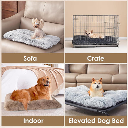 Luxury Long Plush Pet Bed Mat Faux Fur Crate Pad 125x85cm Dark Grey XXXL Soft Warm Cushion for Giant Breeds.