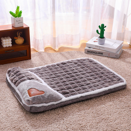 Thickened Pet Sofa Bed XXL Size 100x70cm Grey Dog Mat with Integrated Pillow Soft Washable Sleeping Pad for Dogs and Cats All Season Comfort.