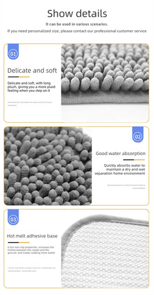 Grey Chenille Pet Mat Non-Slip Absorbent Dog & Cat Rug 50x80cm Cute Paw Print Design for Feeding Sleeping or Entryway.