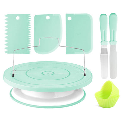 12pcs Cake Decorating Turntable Kit Non-Slip Rotating Stand with Spatulas and Leveler Baking Tools for Home Kitchen DIY Nordic Green.