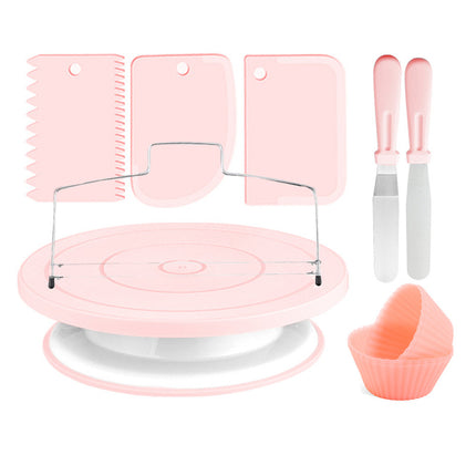 12pcs Cake Decorating Turntable Kit Non-Slip Rotating Stand with Spatulas and Leveler Baking Tools for Home Kitchen DIY Nordic Pink.