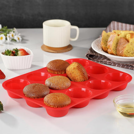 2PCS Blue Food Grade Silicone Cake Mould 12 Cup Round Cupcake Pan Easy Release Non Stick Baking Trays.