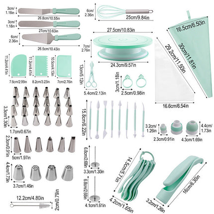 207 Pieces Cake Decorating Kit with Nordic Blue Revolving Turntable Icing Tips and Spatulas Complete Baking Tool Set.
