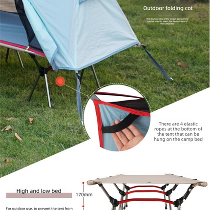 Single Person Off-Ground Camping Tent Portable Folding Bed Cover with Mosquito Net UV-Resistant Fishing Tent Light Khaki.