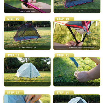 Single Person Off-Ground Camping Tent Portable Folding Bed Cover with Mosquito Net UV-Resistant Fishing Tent Light Khaki.