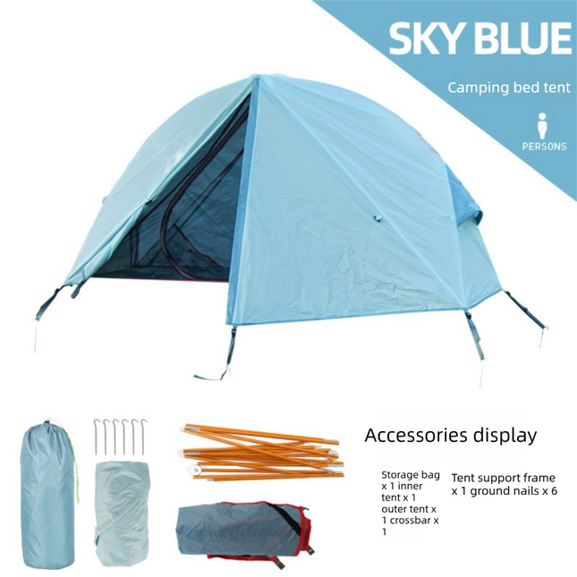 Single Person Off-Ground Camping Tent Portable Folding Bed Cover with Mosquito Net UV-Resistant Fishing Tent Blue.