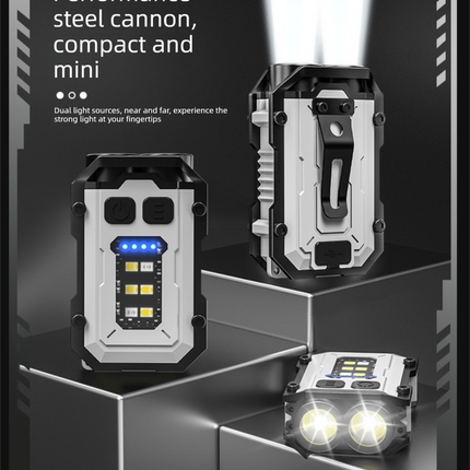Mini EDC Keychain Flashlight Dual LED Super Bright 750mAh Type-C Rechargeable Magnetic Torch Work Light Black.