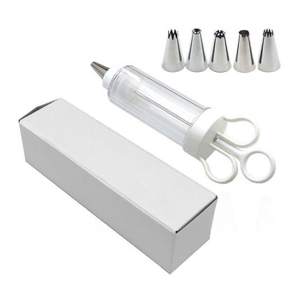 Large Cake Decorating Icing Syringe Gun Set with 5 Stainless Steel Nozzles DIY Cookie Press Baking Tool for Kitchen.