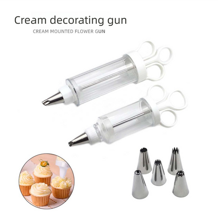 Large Cake Decorating Icing Syringe Gun Set with 5 Stainless Steel Nozzles DIY Cookie Press Baking Tool for Kitchen.