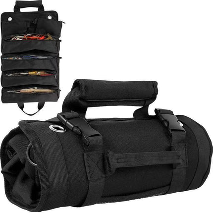 Heavy Duty Tool Roll Up Bag Organiser Multi-Pocket Canvas Carry Pouch for Electrician DIY Mechanic & 4WD Camping Black.