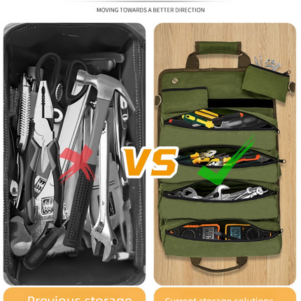 Heavy Duty Tool Roll Up Bag Organiser Multi-Pocket Canvas Carry Pouch for Electrician DIY Mechanic & 4WD Camping Camouflage Colour.