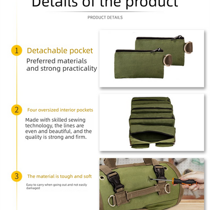 Heavy Duty Tool Roll Up Bag Organiser Multi-Pocket Canvas Carry Pouch for Electrician DIY Mechanic & 4WD Camping Camouflage Colour.