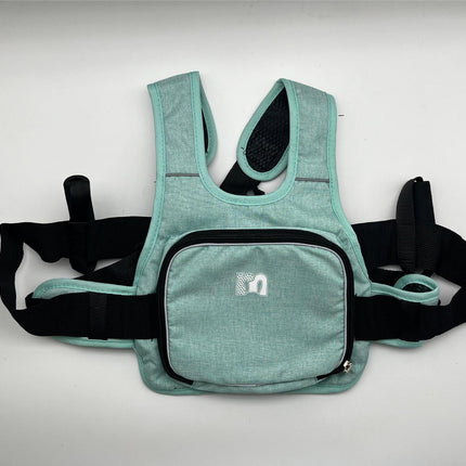 Child Motorcycle Safety Harness Strap Adjustable Passenger Belt with Handles & Storage Pocket Breathable Linen Light Blue for Scooter.