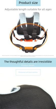 Child Motorcycle Safety Harness Strap Adjustable Passenger Belt with Handles & Storage Pocket Breathable Linen Light Blue for Scooter.