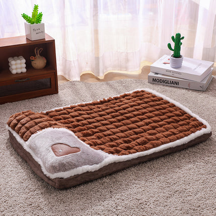 Thickened Pet Sofa Bed S Size 40x25cm Coffee Dog Mat with Integrated Pillow Soft Washable Sleeping Pad for Dogs and Cats All Season Comfort.