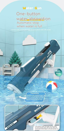 Electric Water Gun Auto Refill 46cm White LED Pulse Blaster High Pressure Toy with External Bottle Connector & Manual Mode for Summer Pool Party.