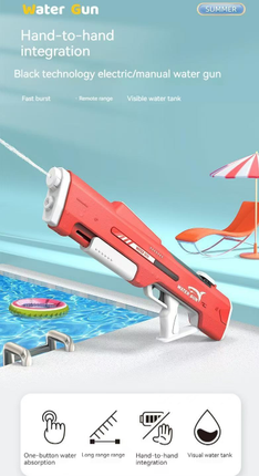 Electric Water Gun Auto Refill 46cm White Pulse Blaster High Pressure Toy with Manual & Electric Dual Mode for Kids & Adults.