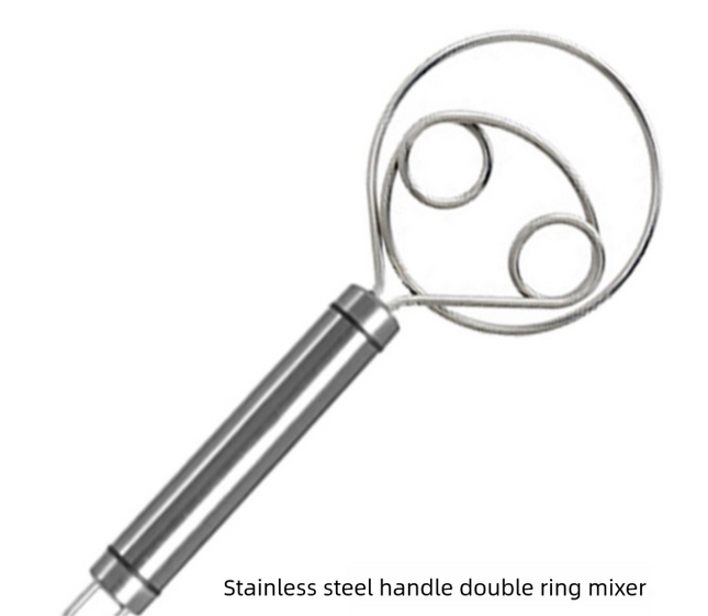 Stainless Steel Danish Dough Whisk Double Ring Bread Mixer Tool for Sourdough Pizza Pastry & Batter Baking.
