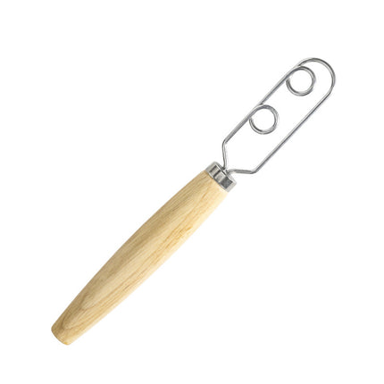 Danish Dough Whisk Slim Dual Ring Design Short Oak Wood Handle Bread Mixer Tool for Sourdough Starter Jars & Batters.