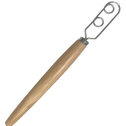 Danish Dough Whisk Slim Dual Ring Design Long Oak Wood Handle Bread Mixer Tool for Sourdough Starter Jars & Batters.