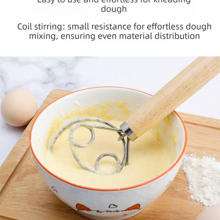 Danish Dough Whisk Slim Dual Ring Design Long Oak Wood Handle Bread Mixer Tool for Sourdough Starter Jars & Batters.