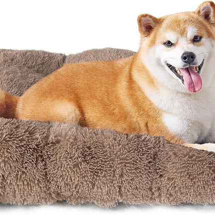 Luxury Long Plush Pet Bed Mat Faux Fur Crate Pad 95x65cm Brown Soft Warm Cushion for Large Dogs.