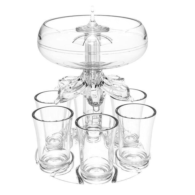 6-Shot Glass Dispenser and Holder Set Clear Acrylic Spirit Pourer Caddy with 6 Cups - Portable Party Drink Server for Home Bar & BBQ.