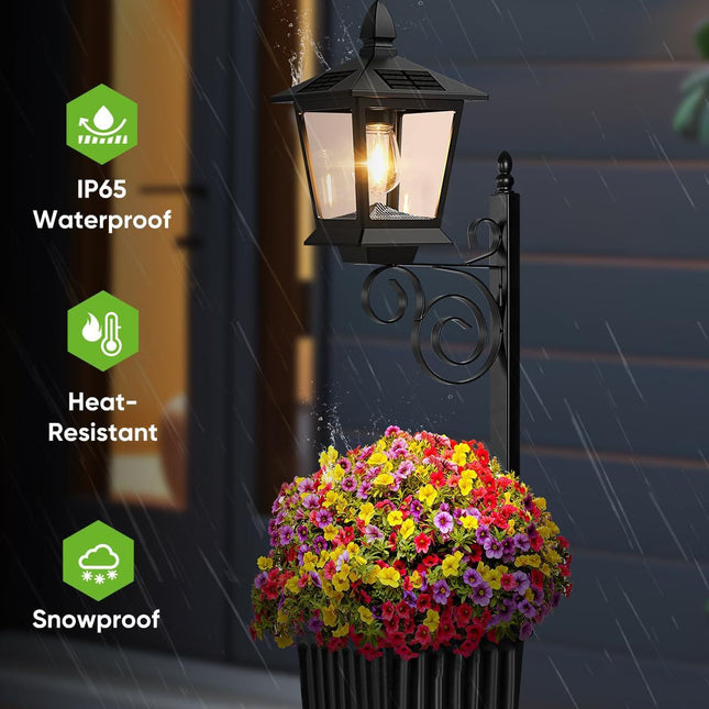 2-in-1 Solar Planter Light Outdoor - Metal Lamp Post & Wall Sconce with Planter Box - IP65 Waterproof LED Lantern for Garden, Patio & Porch - Warm White (Small).