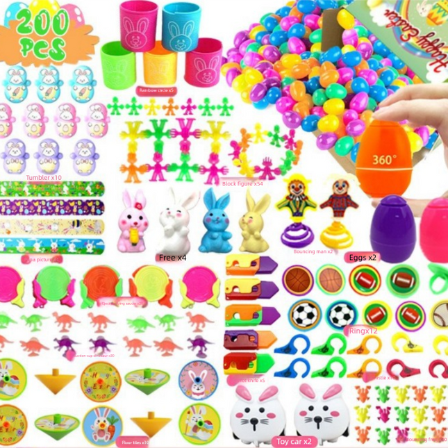 200 PCS Easter Eggs with 200 Toy Fillers - Mega Bulk Party Set - Plastic Shells & Assorted Mini Prizes - Ideal for Community Events & School Fundraisers.