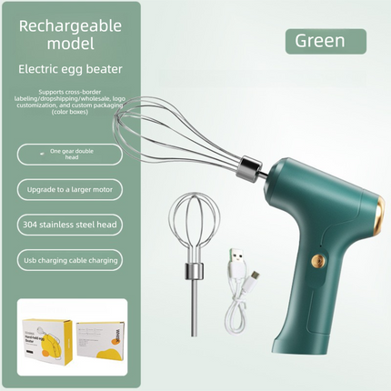 Compact Electric Dual-Head Handheld Egg Whisk Multi-Function Automatic Cream Whipper and Food Mixer J-8 Green 1-Speed.