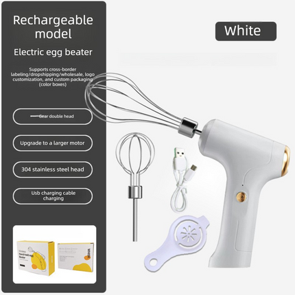 Electric Handheld Egg Whisk and Cream Whipper Set with Egg White Separator J-8 White Dual-Head Automatic Mixer Kit.
