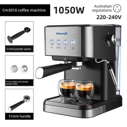 Premium Espresso Coffee Machine with Touch Control Panel & Steam Milk Frother 1050W Stainless Steel CM3010 (AU Plug).