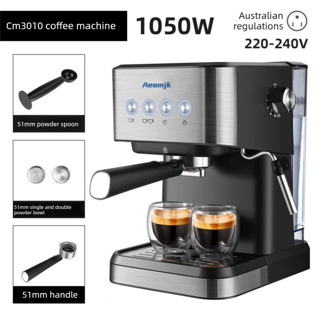 Premium Espresso Coffee Machine with Touch Control Panel & Steam Milk Frother 1050W Stainless Steel CM3010 (AU Plug).