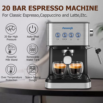 Premium Espresso Coffee Machine with Touch Control Panel & Steam Milk Frother 1050W Stainless Steel CM3010 (AU Plug).