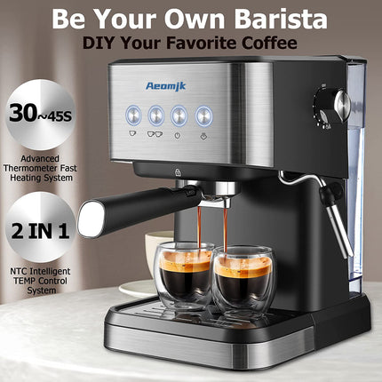 Premium Espresso Coffee Machine with Touch Control Panel & Steam Milk Frother 1050W Stainless Steel CM3010 (AU Plug).