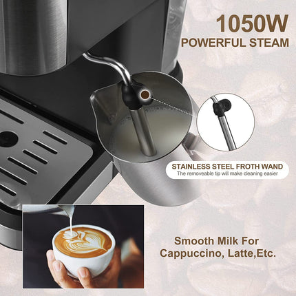 Premium Espresso Coffee Machine with Touch Control Panel & Steam Milk Frother 1050W Stainless Steel CM3010 (AU Plug).