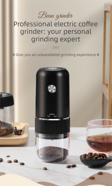 Portable Electric Coffee Grinder Wireless Rechargeable Burr Mill with Cleaning Brush Automatic Bean Grinder MDJ-13 Black.