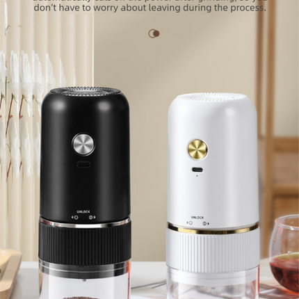Portable Electric Coffee Grinder Wireless Rechargeable Burr Mill with Cleaning Brush Automatic Bean Grinder MDJ-13 White.