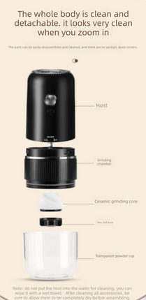 Portable Electric Coffee Grinder Wireless Rechargeable Burr Mill with Cleaning Brush Automatic Bean Grinder MDJ-13 White.