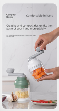 Manual Mini Garlic Chopper & Food Processor 250ml Portable Hand-Crank Mincer for Garlic, Meat, and Baby Food – Ivory White.